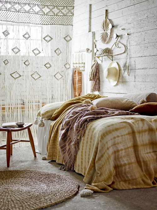 Beige Rattan Wall Hanger with 4 Hooks