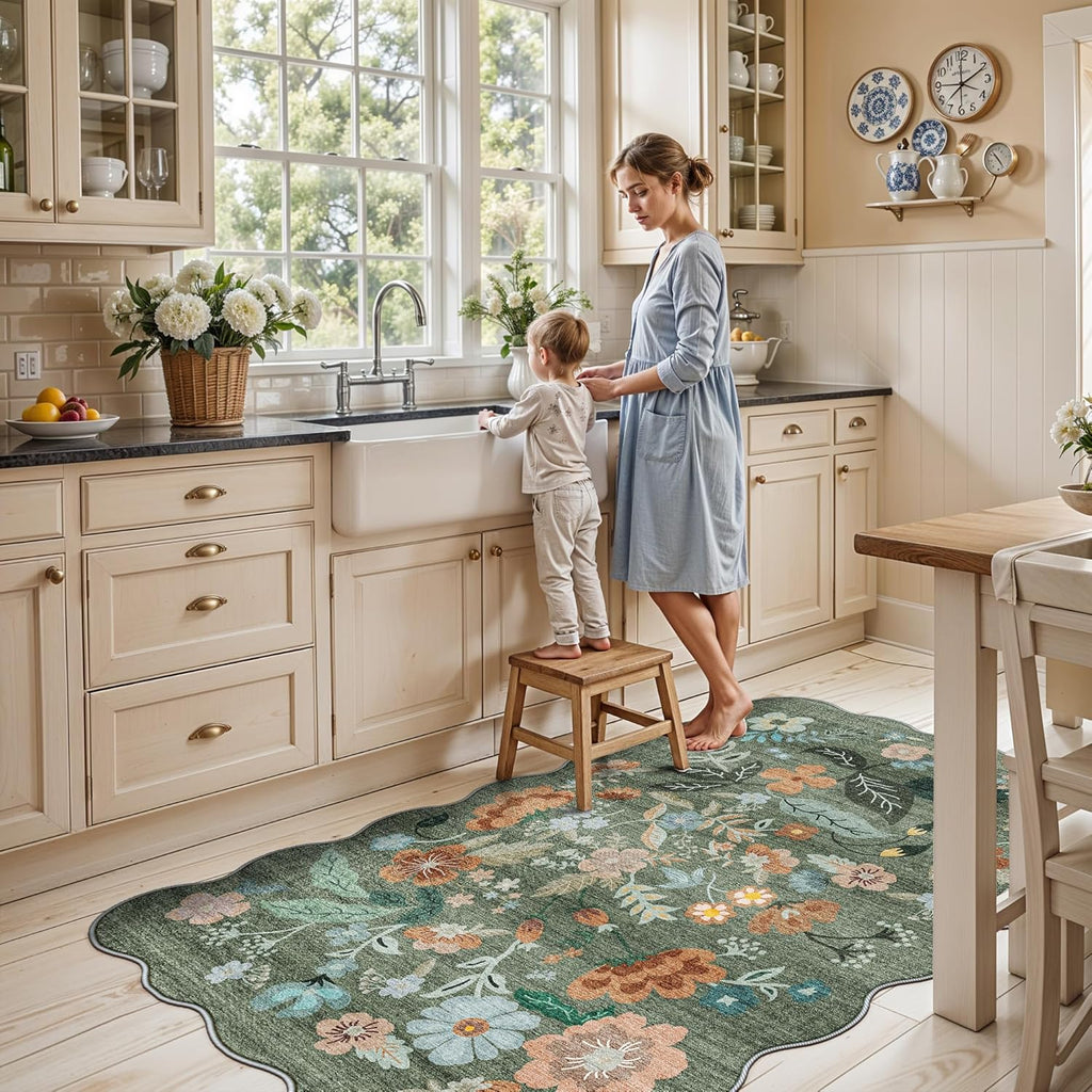 Skiennix 4x6 Living Room Area Rug - Washable Floral Design | Non-Slip & Non-Shedding for Kids Room