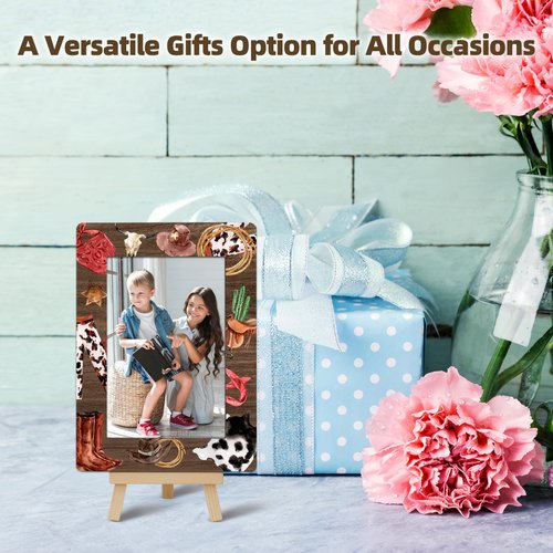 OXRUN Wild Western 4x6 Picture Frame, Cowboy Wooden Photo Frame with Easel, Display Photo Insert, Newborn Gifts, Nursery Decor - A08