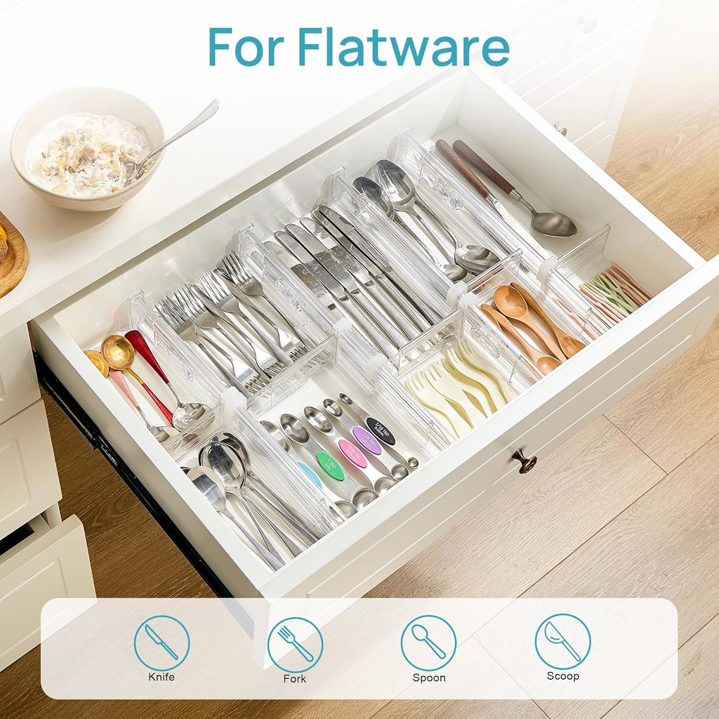 Vtopmart Drawer Dividers - Expandable Inserts & 25 PCS Clear Plastic Organizers Set