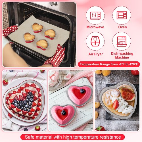 Fovths 60 Pieces Heart Shaped Cake Pans with Lids Extra Large Aluminum Foil Cupcake Pans 3.4 Oz, 9 Oz, 23 Oz Disposable Flan Baking Cups for Valentine Day Kitchen Birthday Wedding Party Baking Supply