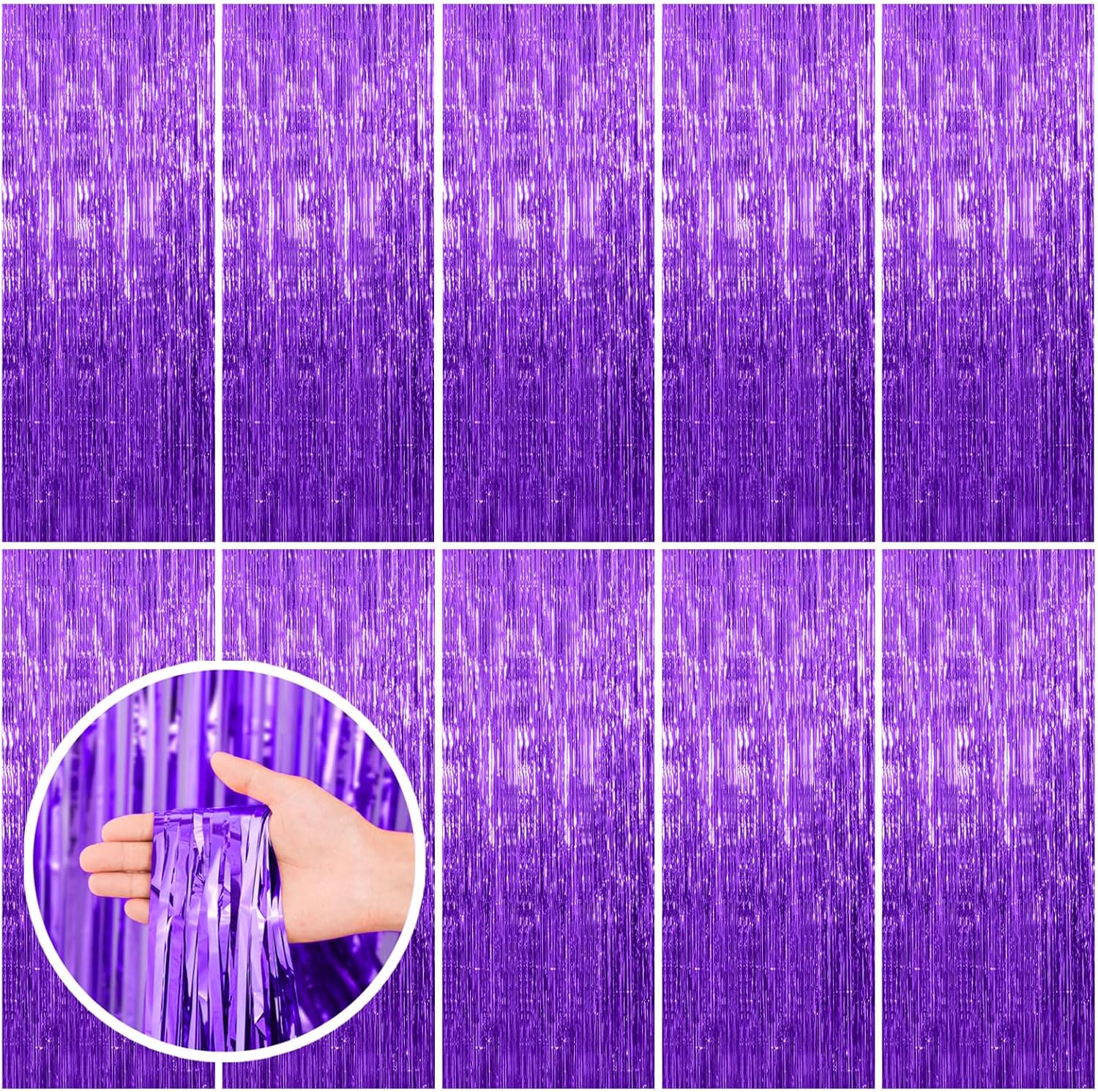 Purple Backdrop Tinsel Streamers by [Brand Name] - 10 Pack Foil Fringe Curtains for Parties & Events