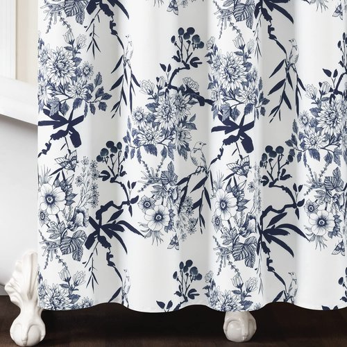 Lush Decor Botanical Garden Shower Curtain, 72" x 72", Navy & White