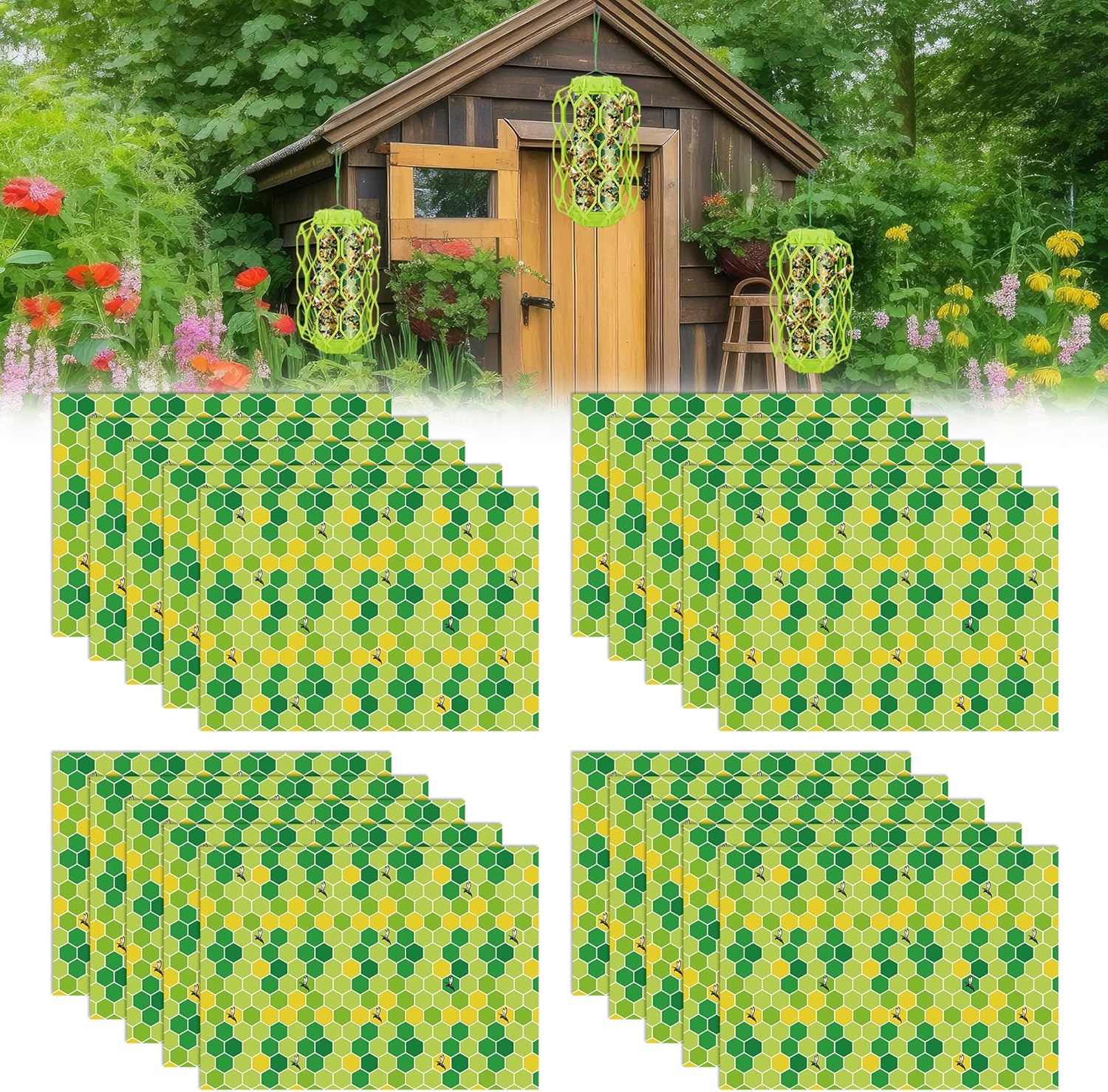 Qualirey Wasp Trap Refills - 20 Pack Super Sticky Replacement Pads for Yellow Jackets | 12 x 8.6 Inch