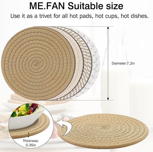 ME.FAN 7-Inch Cotton Thread Weave Trivets | Set of 4 Large Hot Pads for Pots & Pans - Protects Countertops