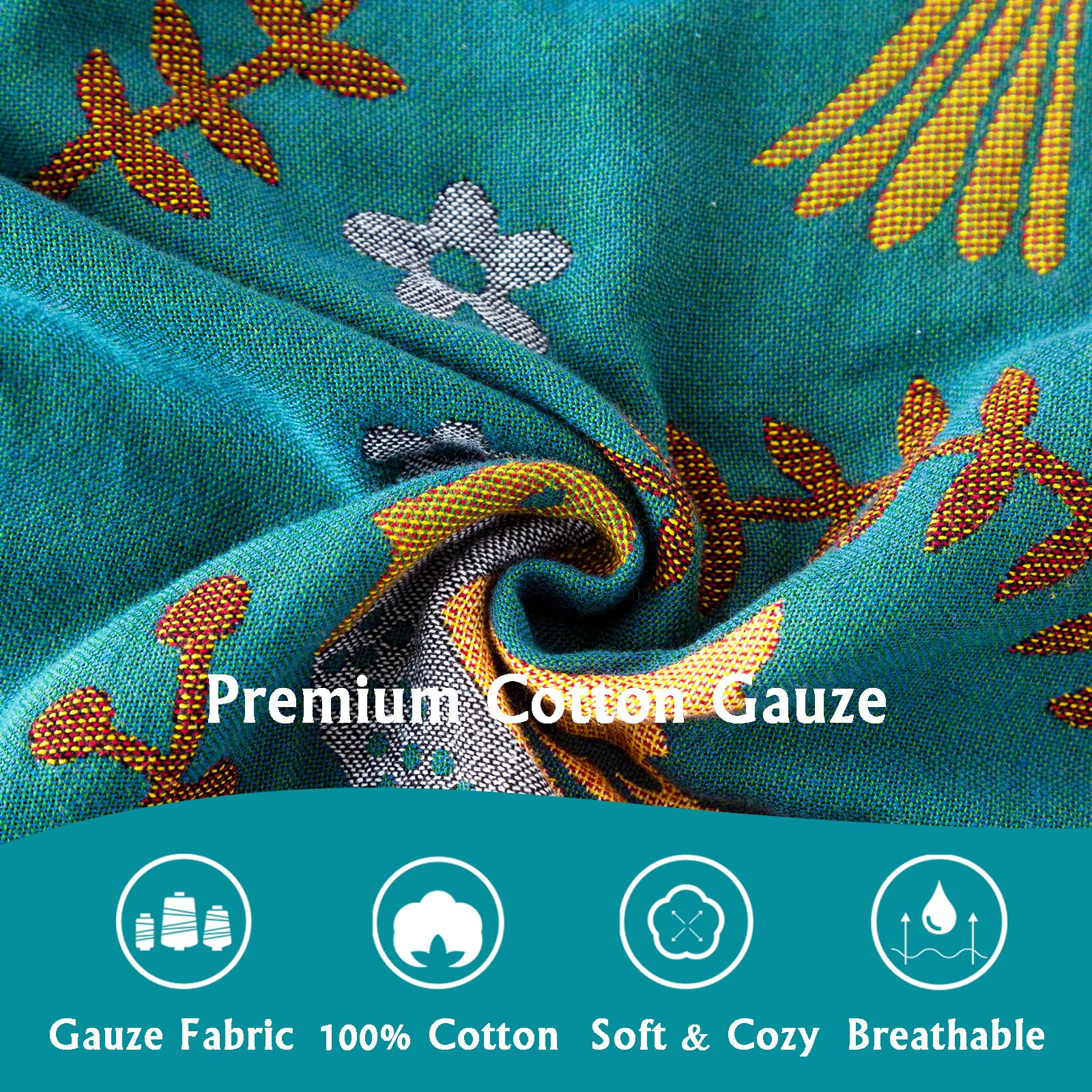 Vksucss Throw Blanket for Couch Bed Cozy Cotton Blankets Twin,Soft Gauze Boho Throw Blanket Birds and Floral Doubel Side Embroidery,60"x80" Comfy Muslin Bed Blankets