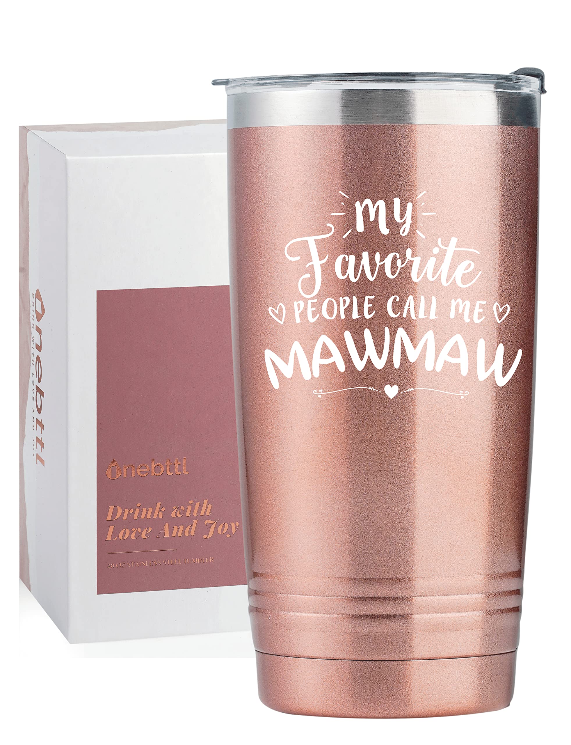 Mawmaw Gifts for Grandma, Insulated Stainless Steel Wine Tumbler with Lid, For Nana, Gigi, Granny, Grammy, Birthday, Mother’s Day, Christmas gifts, Rose Gold, (20 oz) Call me Mawmaw