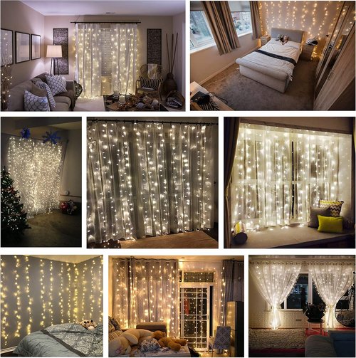 Magictec 300 LED Curtain String Lights - 8 Lighting Modes for Wedding & Home Decor | Warm White