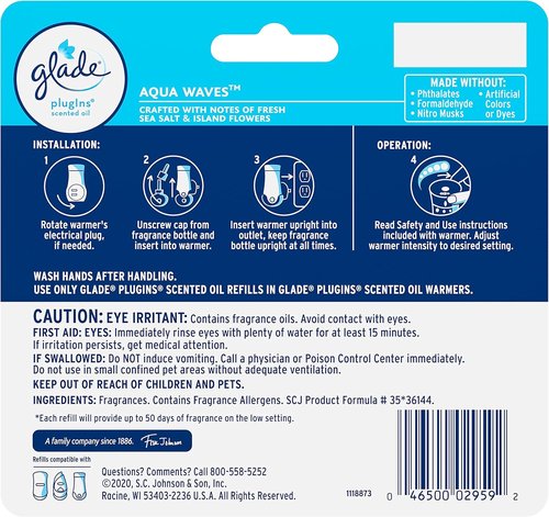Glade PlugIns Refills Air Freshener - Aqua Waves Scented Essential Oils | 3.35 Fl Oz, 5 Count