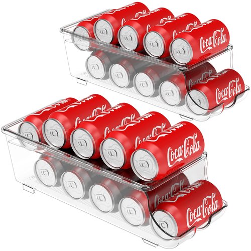 Simple Houseware 2-Pack Auto-Rolling Beverage Can Organizer for Fridge, Clear Front-Loading Soda Dispenser with Smooth Glide Design, Space-Saving Refrigerator Storage Bins