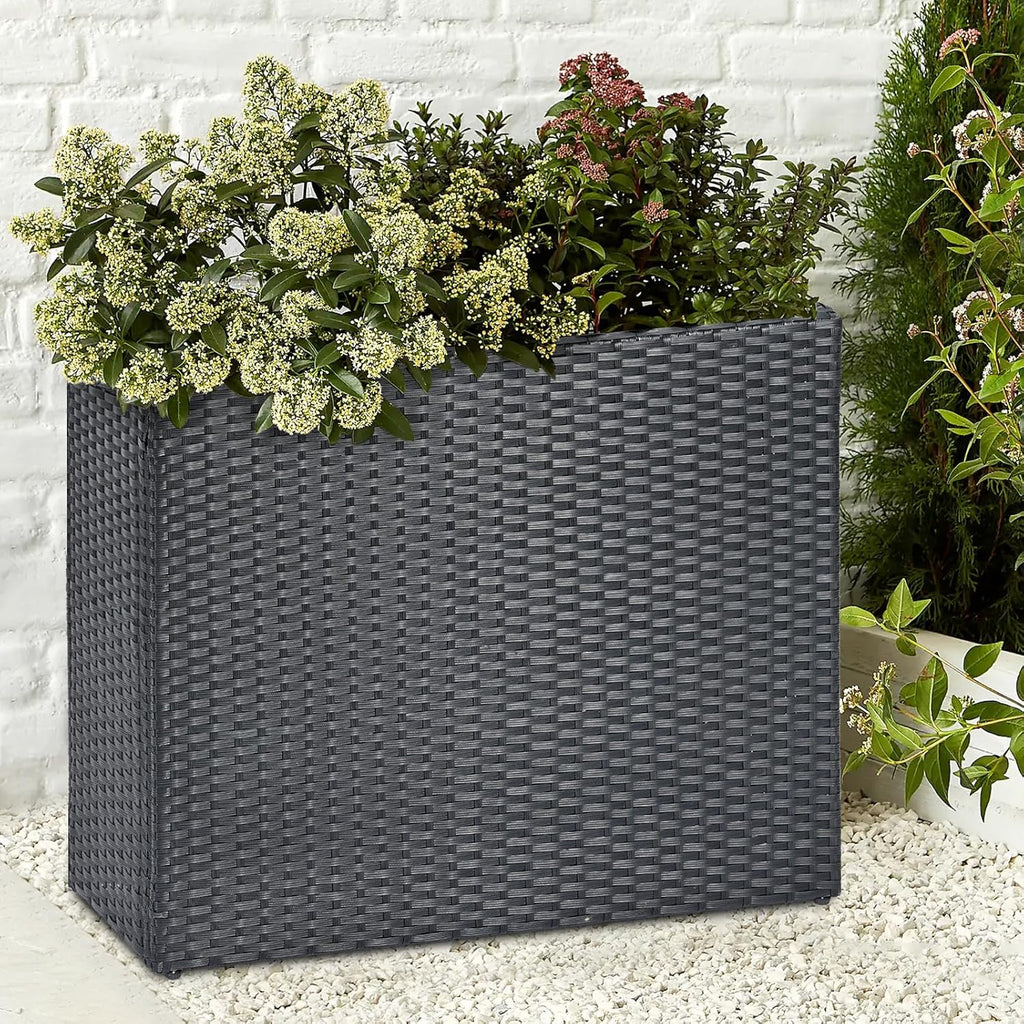 SUNNYPARK Tall Rectangular Planter - All-Weather PE Rattan for Indoor/Outdoor Use | Large Garden Box
