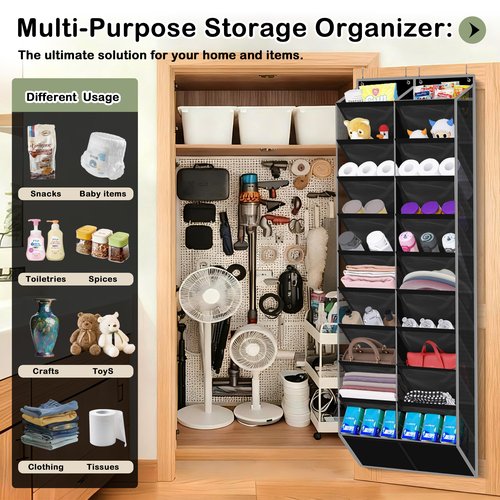 Kotkn 10-Tier Over the Door Shoe Organizer, 20 Pockets Holds 20-30 Pairs, Heavy-Duty Oxford Fabric with Hexagon Mesh for Boots & Sneakers-Black