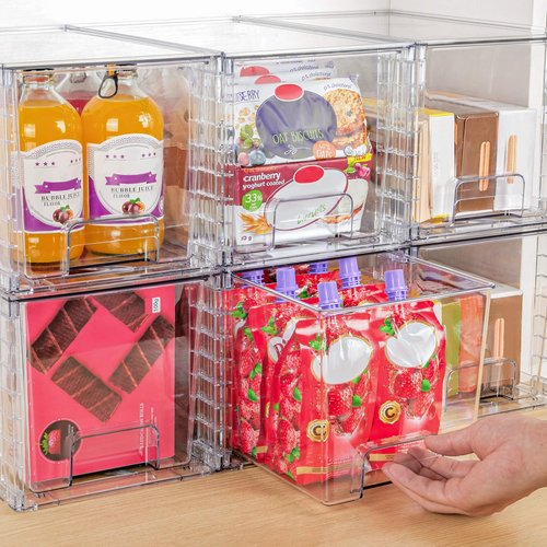 Vtopmart 4 Pack Large Stackable Storage Drawers,Easily Assemble Acrylic Bathroom Closet Undersink Organizers and Storage,Plastic Bins for Kitchen Cabinets,Pantry,Makeup,Medicine Organization