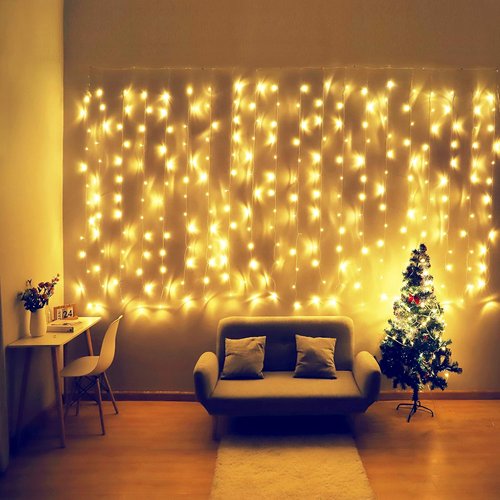 HEYFUNi Curtain Lights - 13ft x 6.5ft Safety Window Icicle String Lights | 30V, 8 Modes for Christmas & Weddings