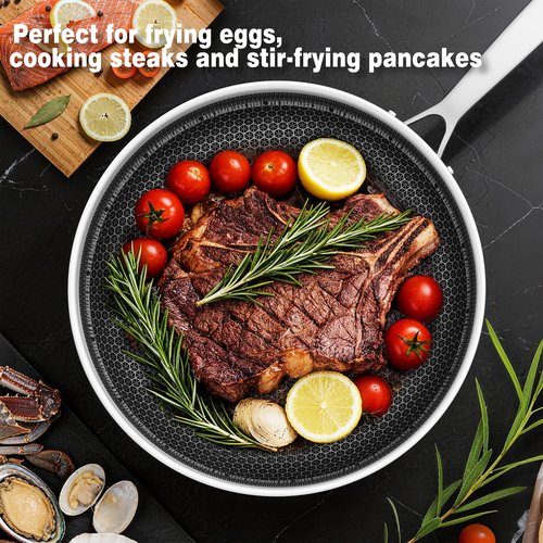 Eclumy Non Stick Frying Pans, Stainless Steel Pans Tri-Ply Frying Pan with Lid, Non-Toxic PFAS PFOA PTFE Free, Metal Utensil Dishwasher & Oven Safe Induction Compatible (10-inch)