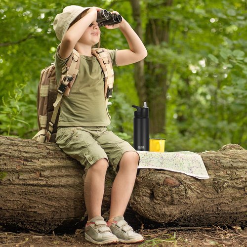 HASLE OUTFITTERS Insulated Water Bottle - 16 oz Double Wall Stainless Steel | Leak-Proof, Wide Mouth, Black