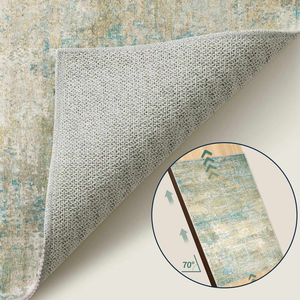 Tangsoo Washable 2x3 Area Rug - Modern Non-Slip Soft Rug for Entryway, Kitchen, Bathroom | Blue/Beige