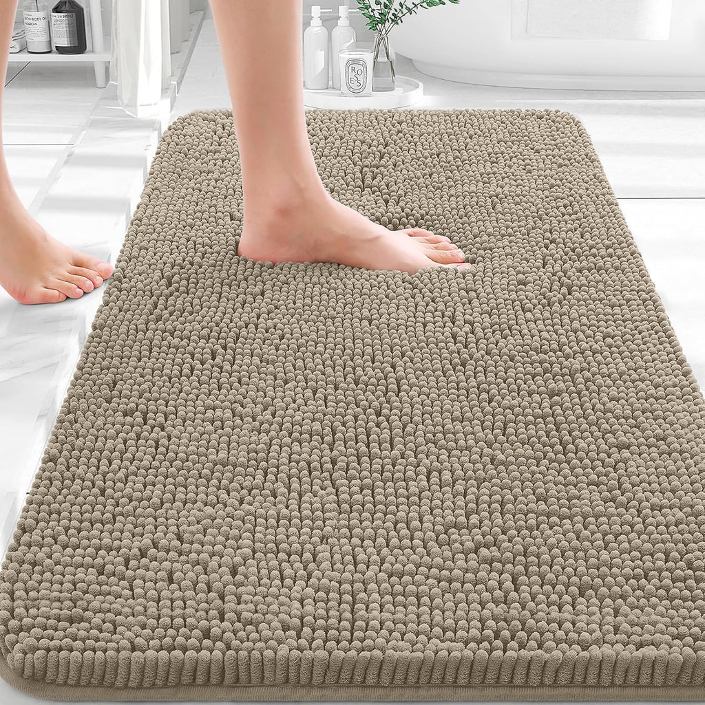 OLANLY Bath Rugs - Extra Soft Absorbent Chenille Mats | 36x24, Quick Dry, Machine Washable, Warm Taupe