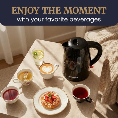 Elite Gourmet EKT5051 1.7L Electric Water Kettle, BPA-Free, Fast Boil, Auto Shut-Off, Boil-dry Protection, 360° Swivel Base with Cordless Serving, Clear-view Window with Water Level Markings, Black