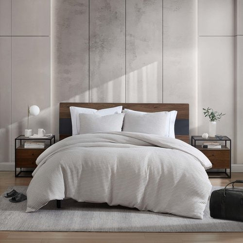 Kenneth Cole - Duvet Cover King Size, Ultra-Soft Waffle Textured Bedding w/Matching Pillowcases, 3 Piece Bed Sets (Solid Grey)