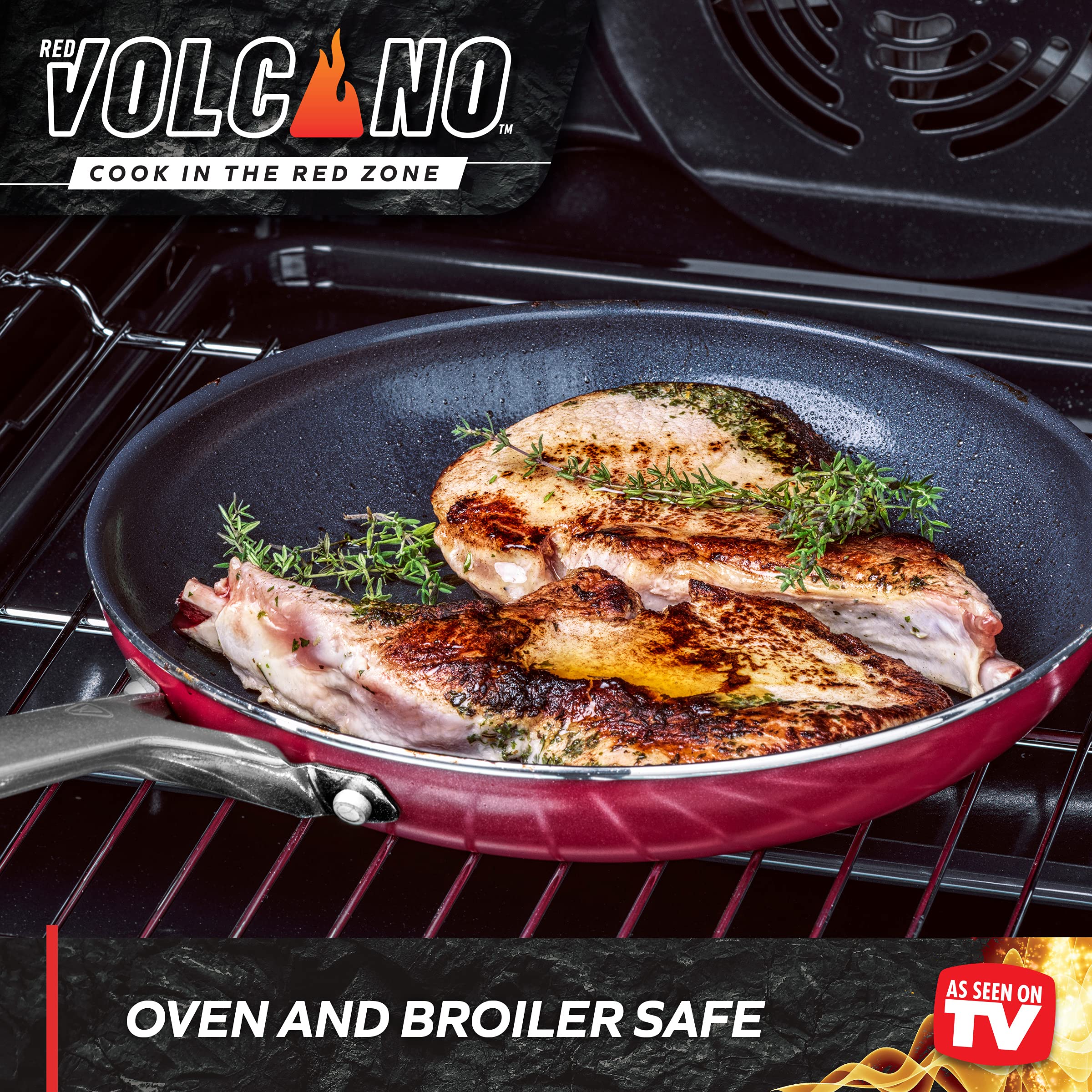 Red Volcano Textured Ceramic Nonstick, 10 Piece Cookware Pots and Pans Set with Stainless Steel Handles, PFAS PFOA & PTFE Free, Dishwasher Safe, Oven & Broiler Safe to 600 Degrees, Red