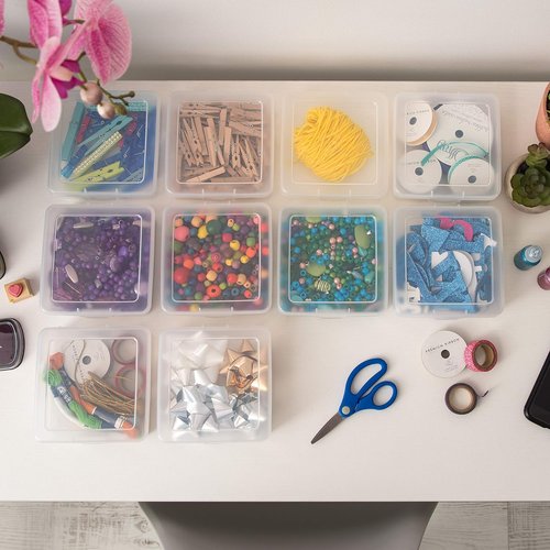 IRIS USA Pencil Case Boxes - 10-Pack Clear Plastic Organizing Containers with Snap Lid for Arts & Crafts