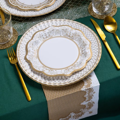 Talking Tables 24 x Gold Disposable Paper Party Plates in 3 Styles, Strong and Sturdy Elegant Scalloped Design Recyclable Dishes for Christmas, Birthday Weddings, Anniversary 9inch
