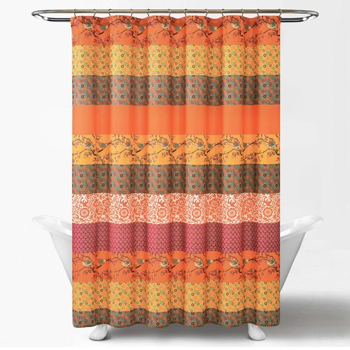 Lush Decor Royal Empire Shower Curtain, 72" W x 72" L, Tangerine - Striped Shower Curtain - Orange Bathroom Curtain - Boho Decor - Fabric Shower Curtains
