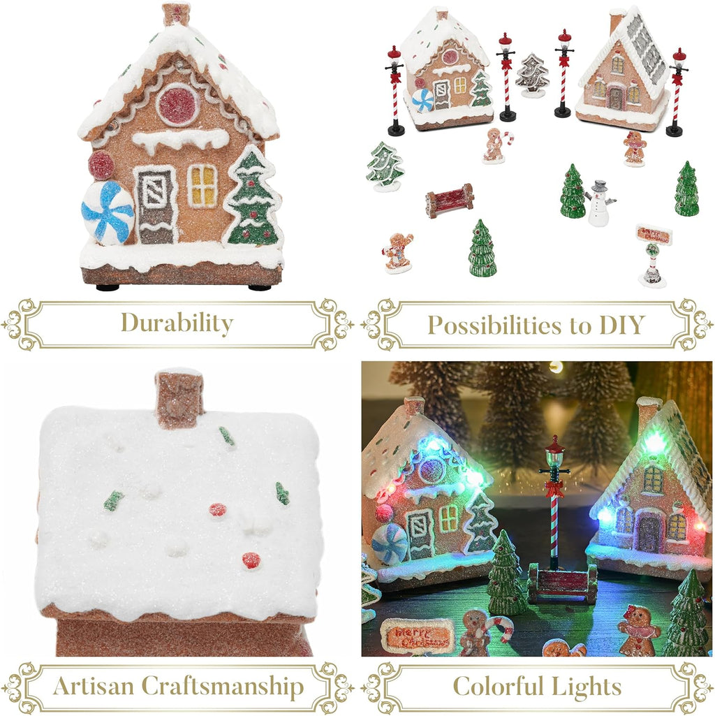 Valery Madelyn Christmas Village Set - Battery Operated Gingerbread House Decorations | 17-Piece Holiday Collection