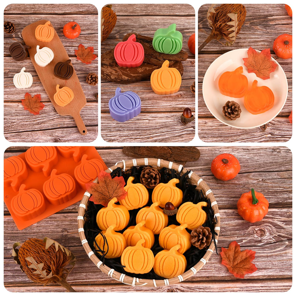 HUAKENER 3 Pack Pumpkin Cake Molds, Silicone Pumpkin Molds for Making Halloween Thanksgiving Fall Mini Cake, Chocolate Bomb, Jello, Soap, Candle
