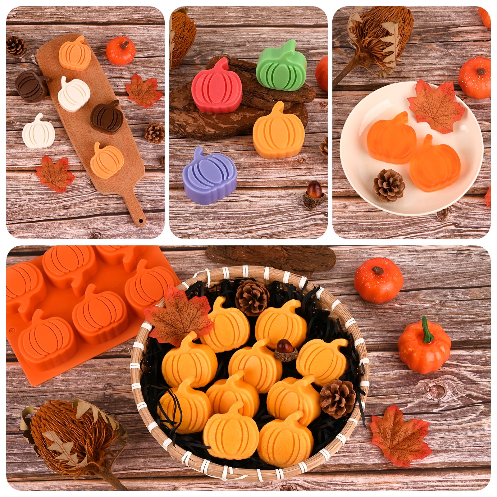 HUAKENER 3 Pack Pumpkin Cake Molds, Silicone Pumpkin Molds for Making Halloween Thanksgiving Fall Mini Cake, Chocolate Bomb, Jello, Soap, Candle