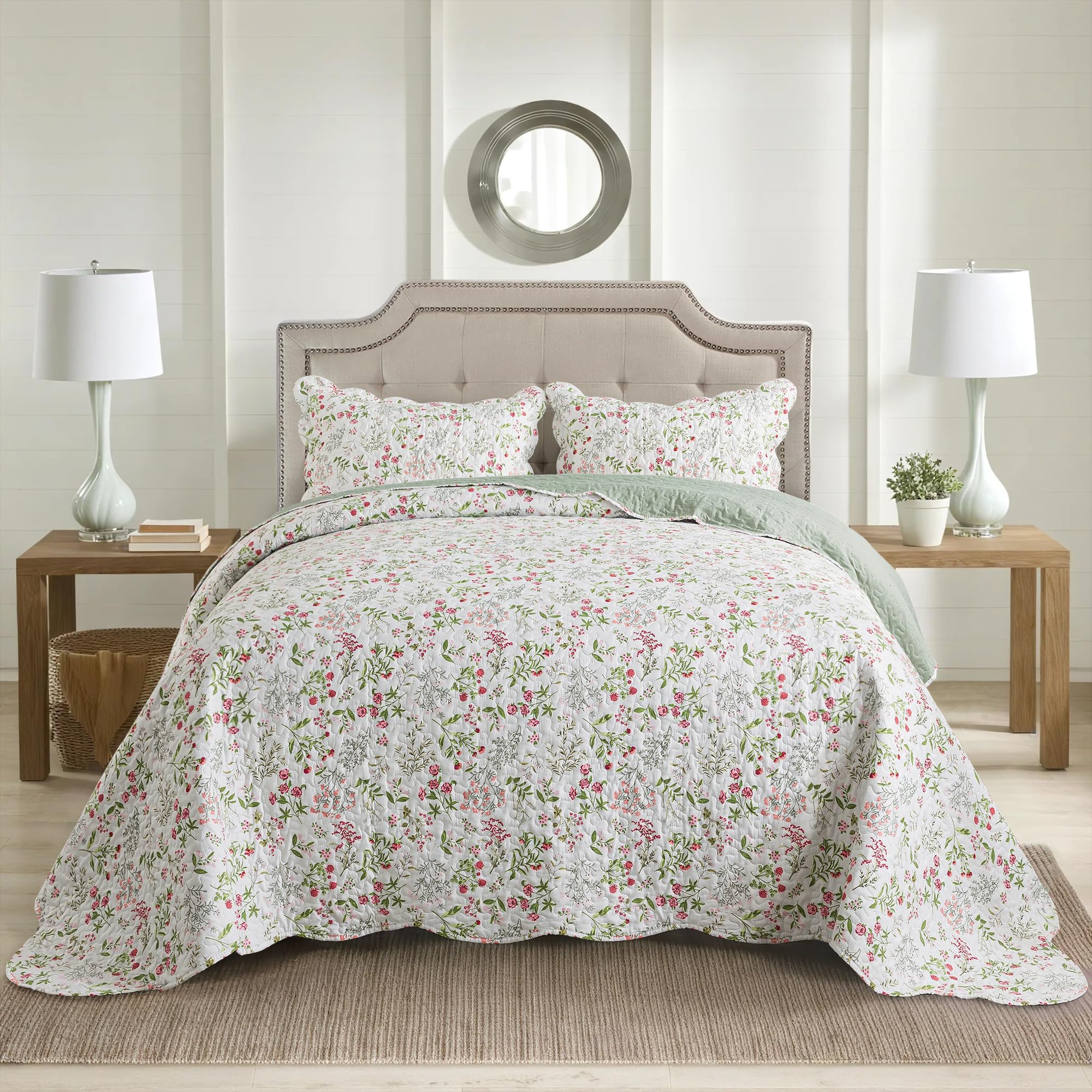 HoneiLife Queen Quilt Bedding Set - 3 Pieces Microfiber Quilt Sets Lightweight Bedspreads Reversible Coverlets Nature Bed Cover Floral Bedding Set Wildflower Quilts All Season Use