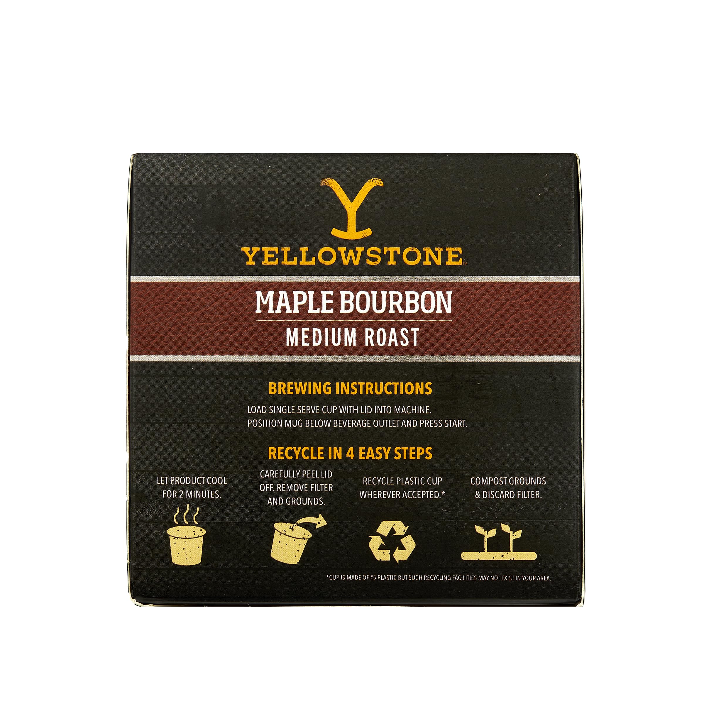 Yellowstone Maple Bourbon Medium Roast Coffee, Single Serve Recyclable Pods/Cups, 100% Arabica Beans, 72 Count