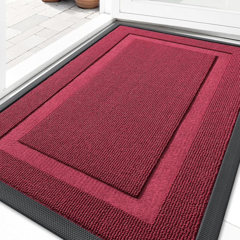OLANLY Indoor Outdoor Front Door Mat - Waterproof All-Season Doormat, Sturdy Rubber, Easy Clean | 29.5x17, Burgundy