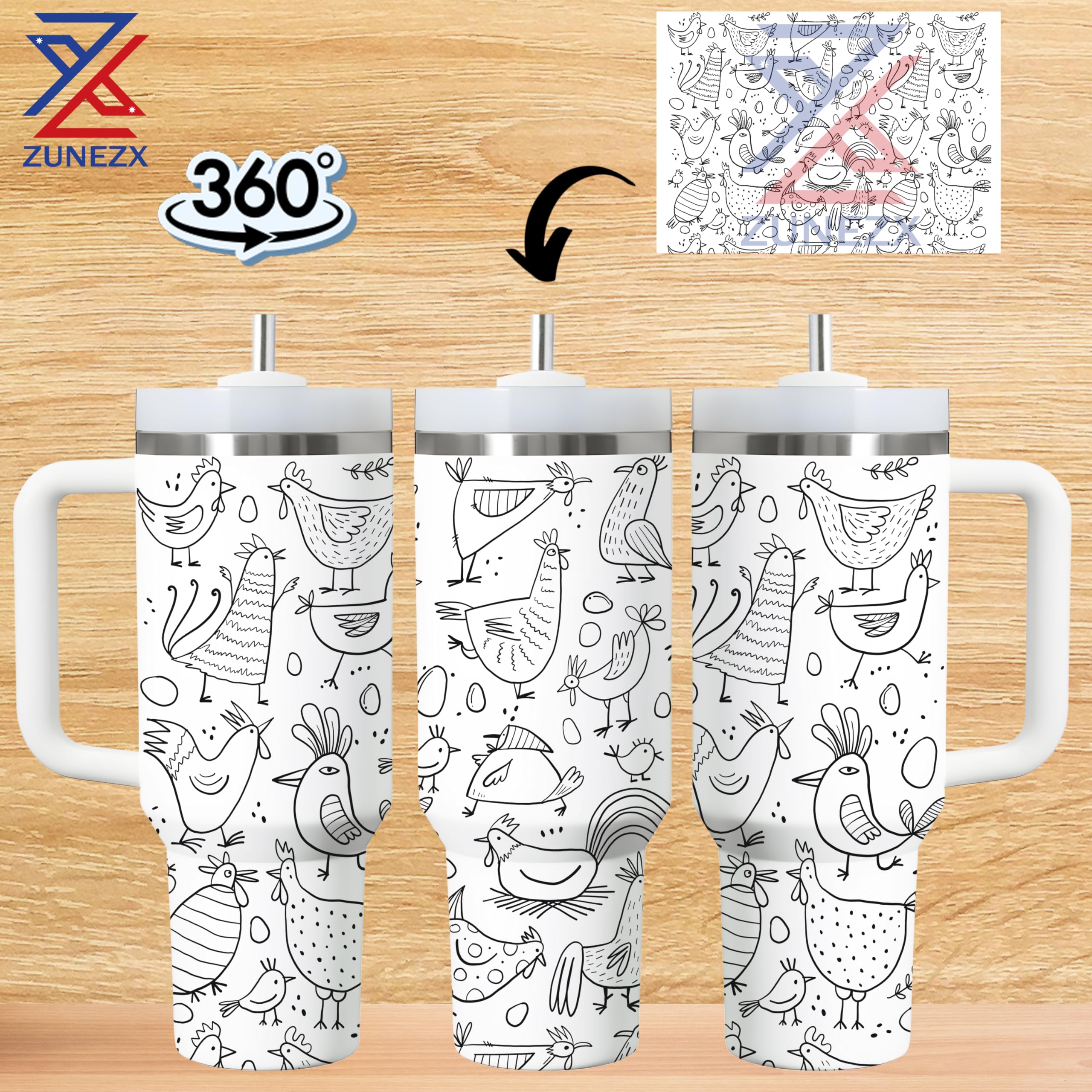 40Oz Chicken Tumbler with Handle & Straw, Chick Straw Cover - Ideal for Chicken Lady, Chicken Cups - Perfect Chicken Mom Gifts for Birthday, Christmas, Decorations, Gifts for People with Chickens