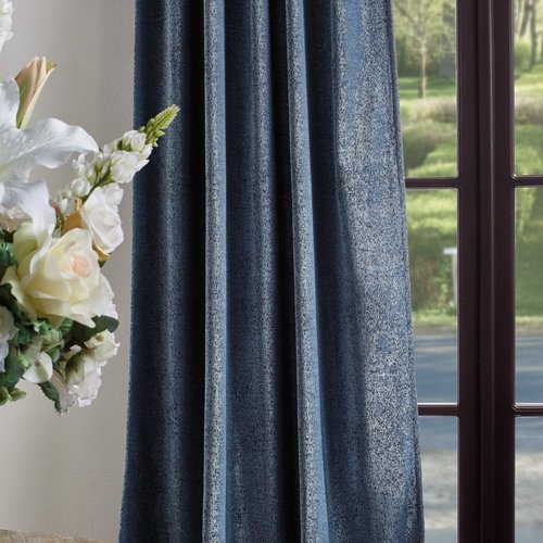 Martha Stewart Naples Chenille Solid Back Tab Window Curtain Panel Pair, 84", Navy