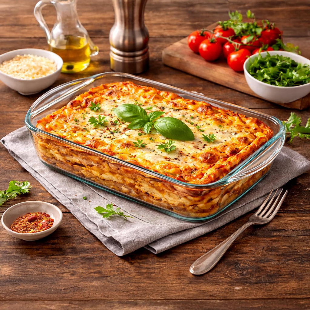 Ums 2-Qt Glass Baking Dish - Borosilicate Casserole Dish with Lid | Oven, Microwave & Dishwasher Safe (13" x 7.5" x 2.4")