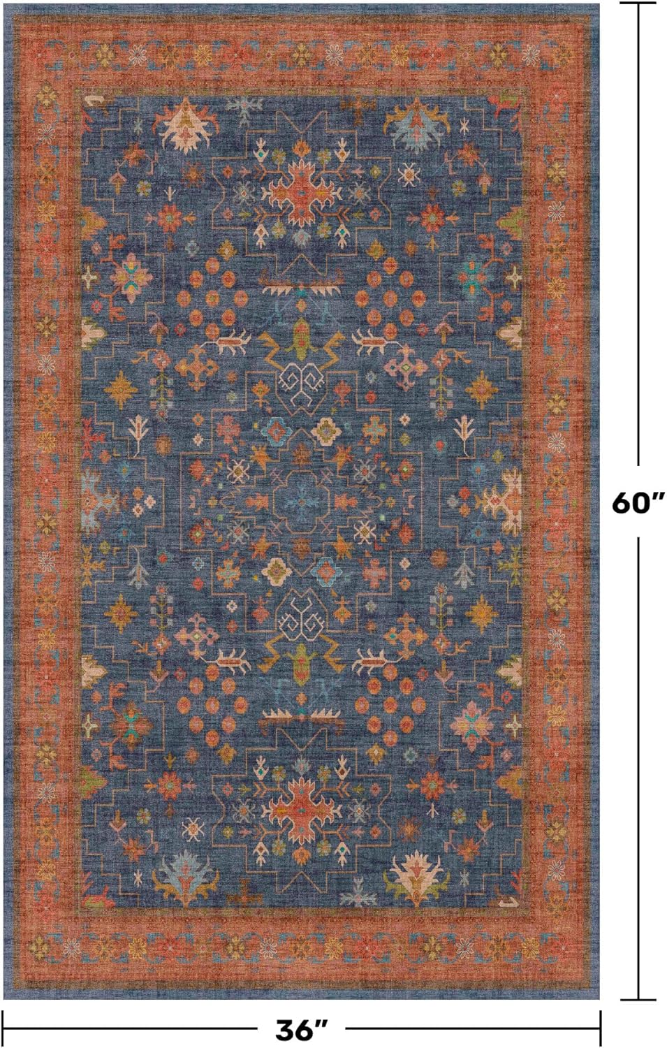 Skiennix Large 3x5 Kitchen Rug - Non-Slip, Machine Washable, Stain Resistant | Tribal Farmhouse Décor (Navy Blue)