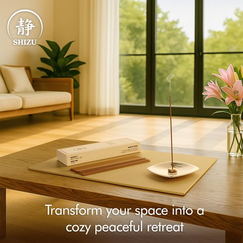 Shizu Sandalwood Incense Sticks – Artisanal Temple Grade Japanese Incense with Brass Holder – Calming Scent for Relaxation, Meditation & Home Spa, Elegant Gift Set (60 Sticks)