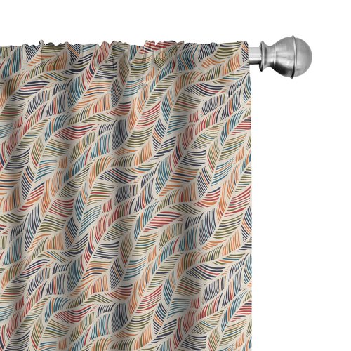 Ambesonne Boho Window Curtains Pack of 2, Abstract Feather Wave Pattern with Retro Look and Colorful Short Lines Curves, Lightweight Set with Rod Pocket, 4 Panels of - 28" x 63", Pastel Ivory