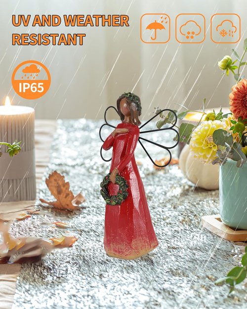 iStatue Christmas Angel Figurine - 6.7'' Hand-Painted Resin with Realistic Wings & Wreath | Perfect Xmas Gift for Women & Girls (Red)