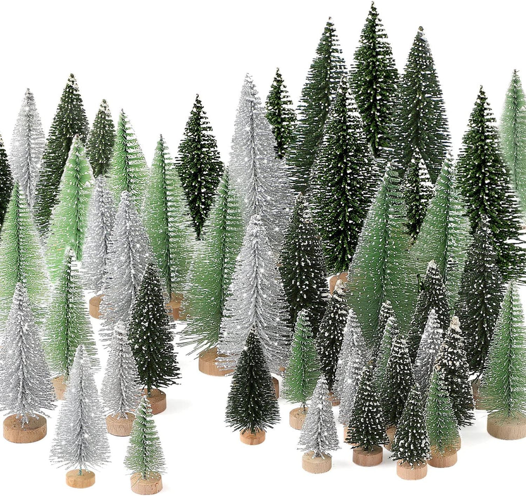 Skiennix Mini Christmas Trees - 30Pcs Artificial Bottle Brush Trees with Wooden Base for Holiday Decor