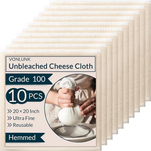 Grade 100 Cheesecloth by [Brand Name] - 10-Pack Reusable 20x20 Inch Unbleached Cotton Strainers for Cooking & Baking