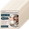 Grade 100 Cheesecloth by [Brand Name] - 10-Pack Reusable 20x20 Inch Unbleached Cotton Strainers for Cooking & Baking