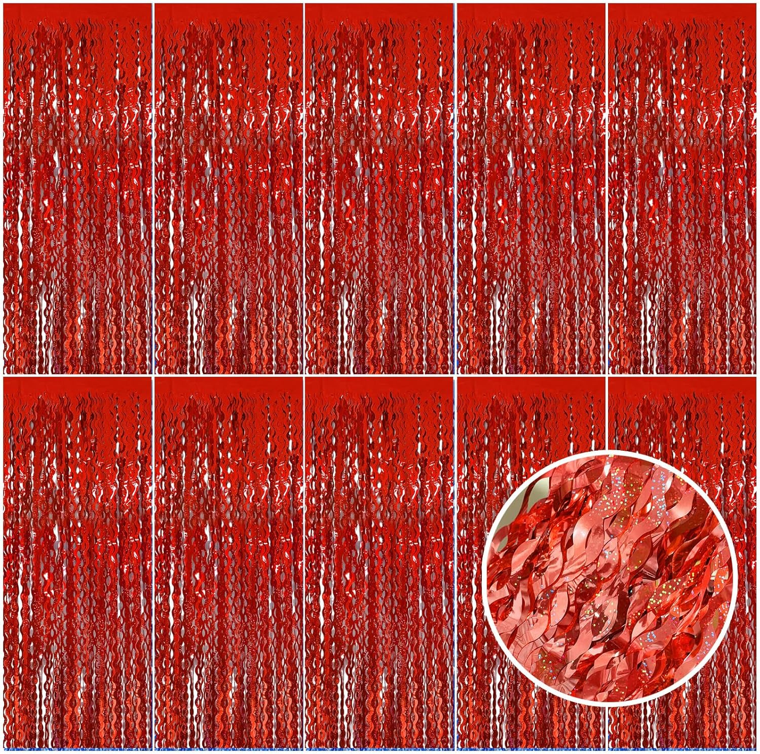 Red Tinsel Foil Fringe Curtains - Sparkling Wavy Backdrop for Parties & Events | Photo Booth Decor