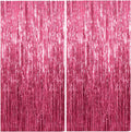 Pink Metallic Tinsel Foil Curtains by [Brand Name] - 2 Pack Photo Booth Backdrop for Parties & Events