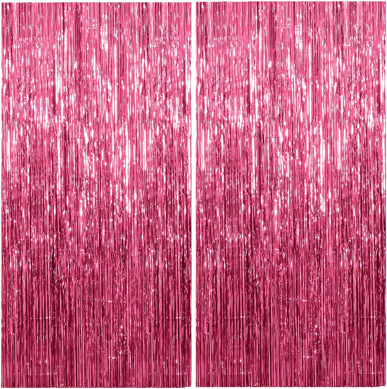 Pink Metallic Tinsel Foil Curtains by [Brand Name] - 2 Pack Photo Booth Backdrop for Parties & Events