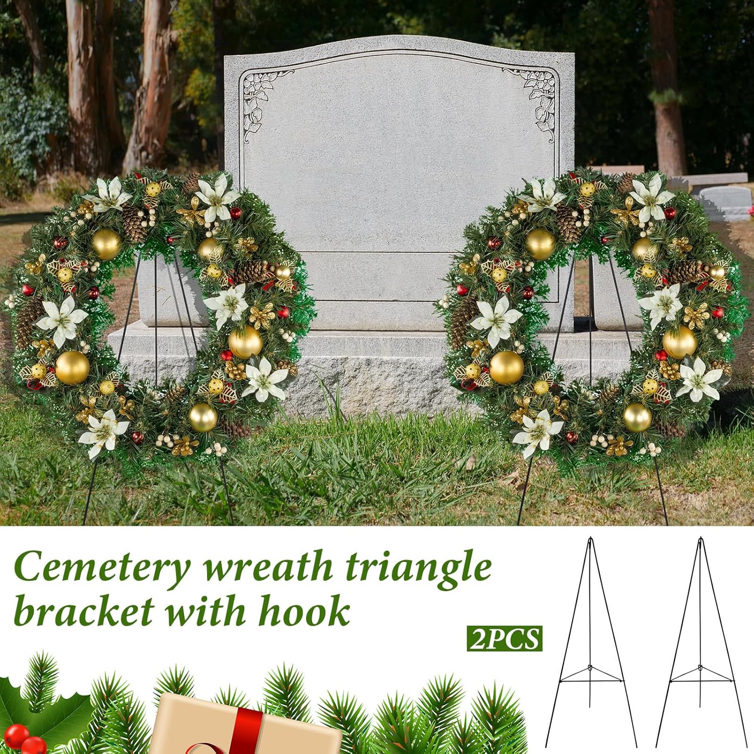 Soaoo Christmas Wreath Stand - Metal Easel for Cemetery Grave Flowers | 30-Inch Holder