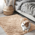 OLANLY Soft Fluffy Shaggy Bedside Rug - Machine Washable 3x3 ft Entryway Carpet | Beige Decor for Kids' Rooms