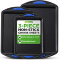 NutriChef Nonstick Cookie Sheets - 3-Piece Carbon Steel Bakeware Set with Silicone Handles | Durable & Oven Safe